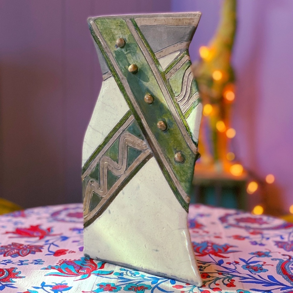 Vintage 1990s Luna Signed Abstract Ceramic Vase